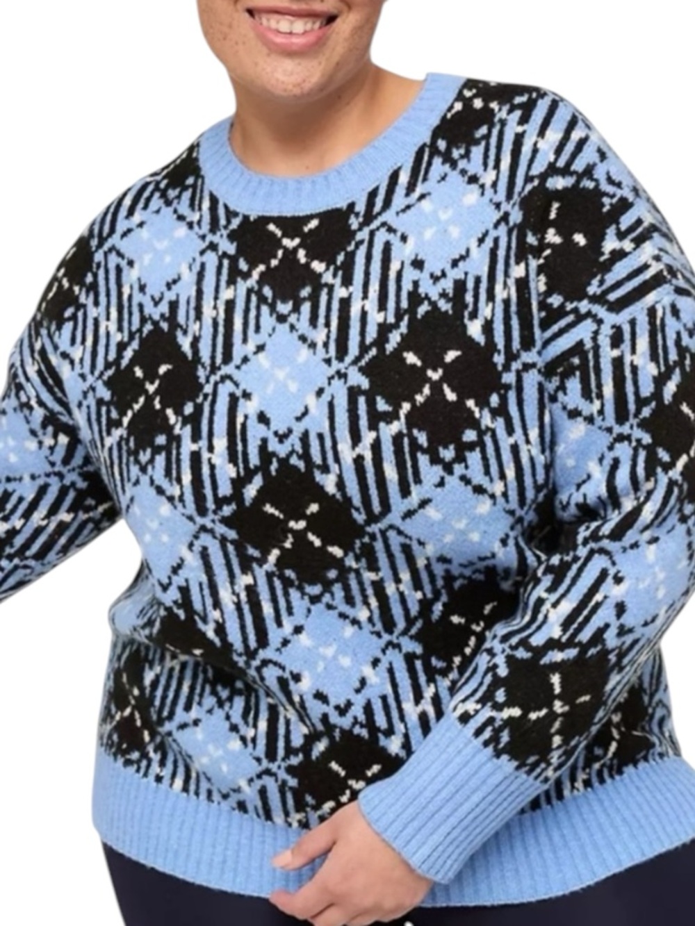 LANE BRYANT Plaid Jacquard Sweater in Navy/Light Blues Size 18/20 — still on web